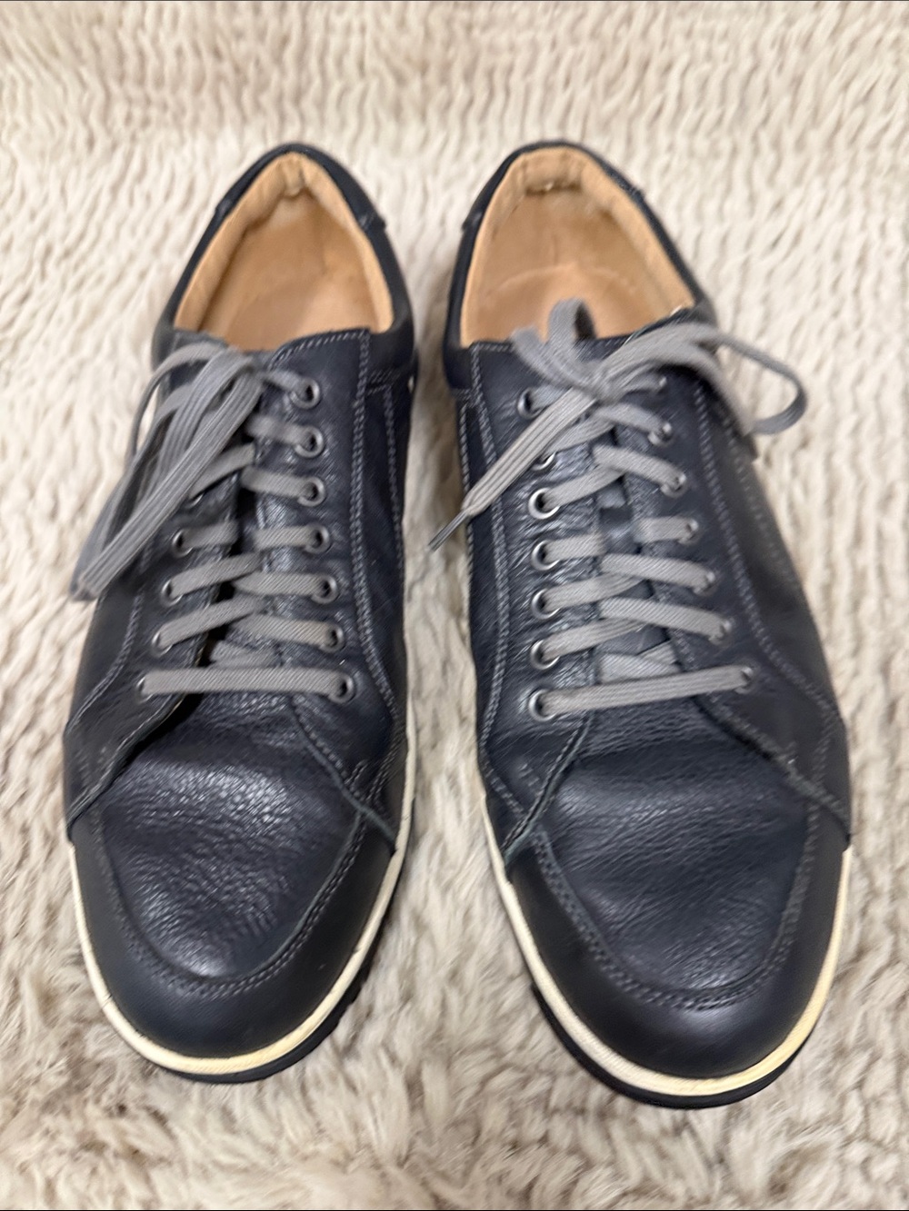 Cole Haan Navy Leather Lace-Up Sneakers with Gray Laces